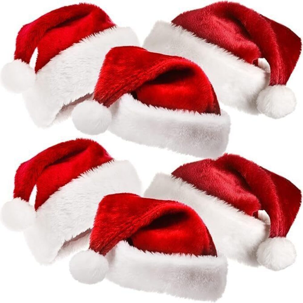 2507 6 Pcs Plush Santa Hats Christmas Santa Hats For Christmas Party